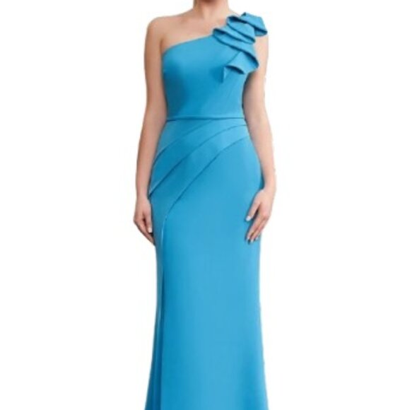 NWT Alexander by Daymor 1174 Pleated Evening Dress Lagoon Size 4